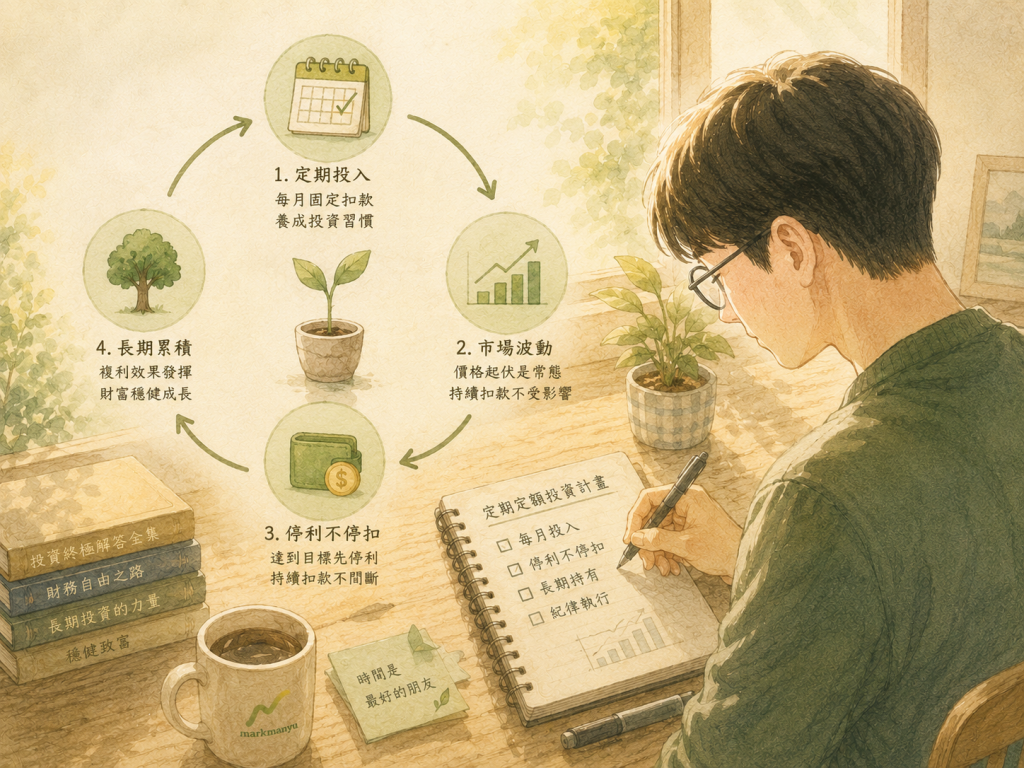 定期定額停利不停扣循環流程示意圖（AI 生成）