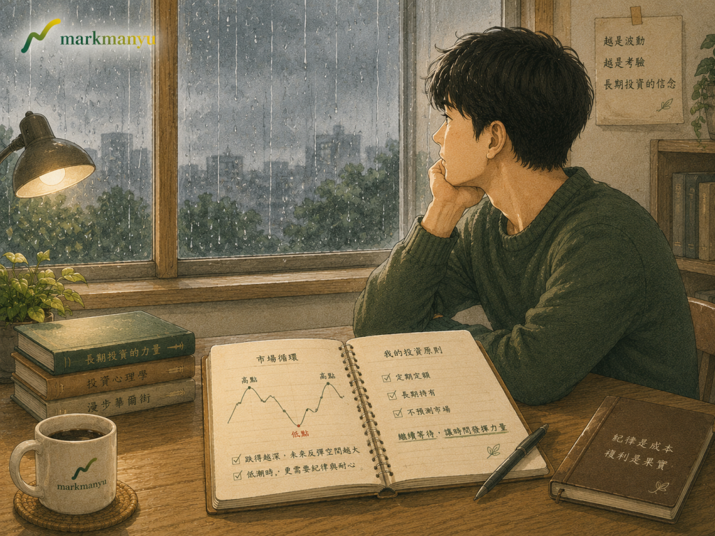 定期定額停損與停扣差異說明，投資人望著窗外沉靜等待