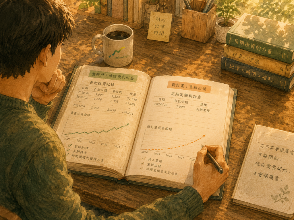 定期定額鈍化應對策略示意圖，舊帳戶與新計畫並存